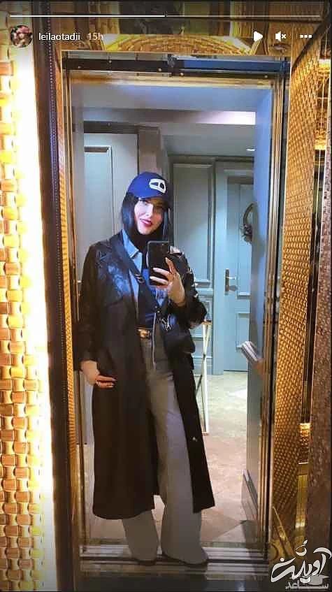 تیپ شیک لیلا اوتادی با شلوار بگ و مانتوی بلند